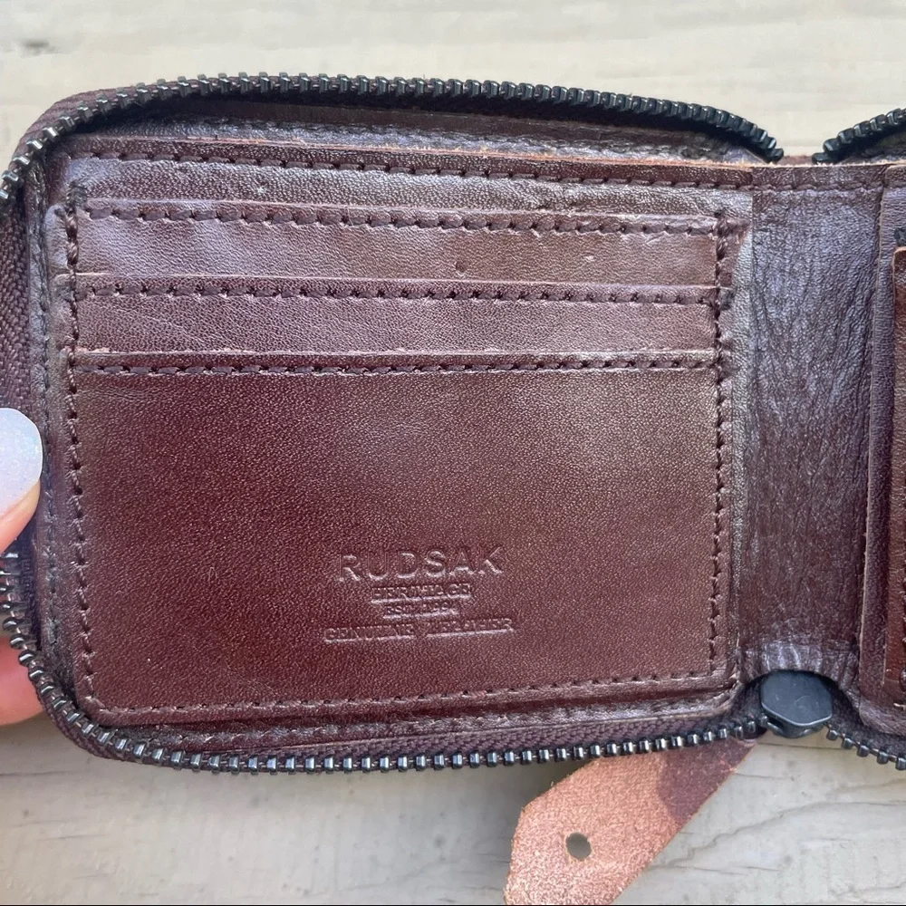 Rudsak brown cowhide leather zip around wallet